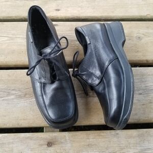 Vintage 90s y2k Mephisto Comfort Square Toe Chunky Heel‎ Black Leather Oxfords 8